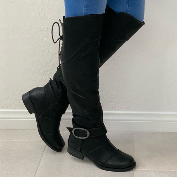 NIB Black Lace Up Back Over the Knee Boots - Picture 2 of 7